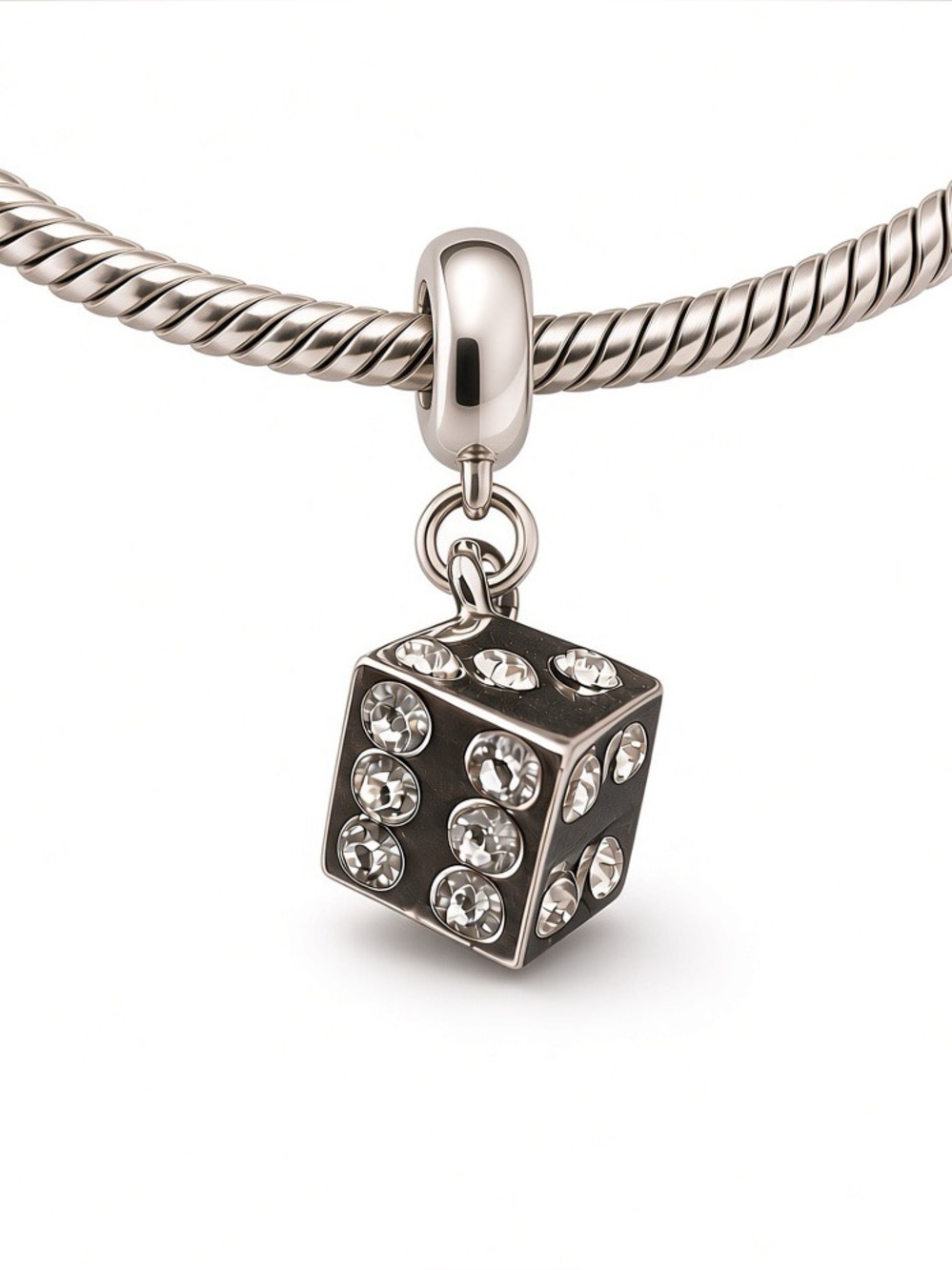 Silver Rhinestone Dice / Die Charm – Pandora Compatible